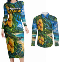 Hawaiian Mango Tropical Beach Couples Matching Long Sleeve Bodycon Dress and Long Sleeve Button Shirt Scenic Island Nature Exotic Fruit Graphic