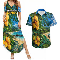 Hawaiian Mango Tropical Beach Couples Matching Summer Maxi Dress and Hawaiian Shirt Scenic Island Nature Exotic Fruit Graphic