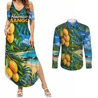 Hawaiian Mango Tropical Beach Couples Matching Summer Maxi Dress and Long Sleeve Button Shirt Scenic Island Nature Exotic Fruit Graphic