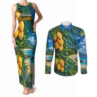 Hawaiian Mango Tropical Beach Couples Matching Tank Maxi Dress and Long Sleeve Button Shirt Scenic Island Nature Exotic Fruit Graphic