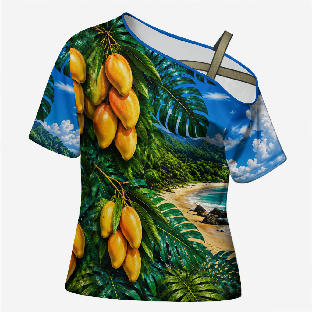 Hawaiian Mango Tropical Beach Cross Shoulder Shirt Scenic Island Nature Exotic Fruit Graphic