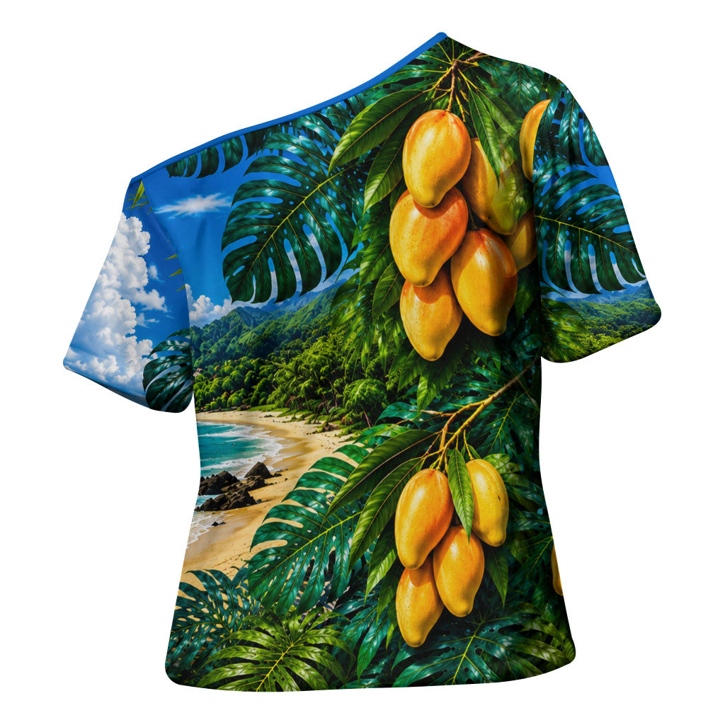 Hawaiian Mango Tropical Beach Cross Shoulder Shirt Scenic Island Nature Exotic Fruit Graphic