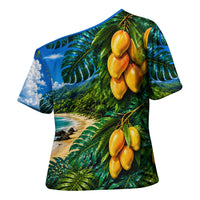Hawaiian Mango Tropical Beach Cross Shoulder Shirt Scenic Island Nature Exotic Fruit Graphic