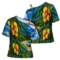 Hawaiian Mango Tropical Beach Cross Shoulder Shirt Scenic Island Nature Exotic Fruit Graphic