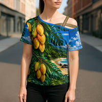 Hawaiian Mango Tropical Beach Cross Shoulder Shirt Scenic Island Nature Exotic Fruit Graphic