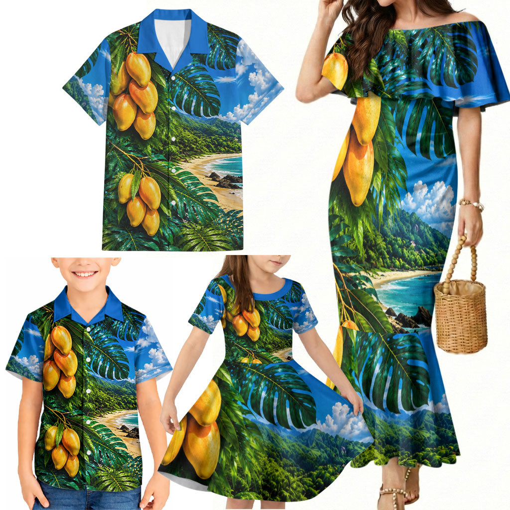 Hawaiian Mango Tropical Beach Family Matching Mermaid Dress and Hawaiian Shirt Scenic Island Nature Exotic Fruit Graphic TS04 - Polynesian Pride