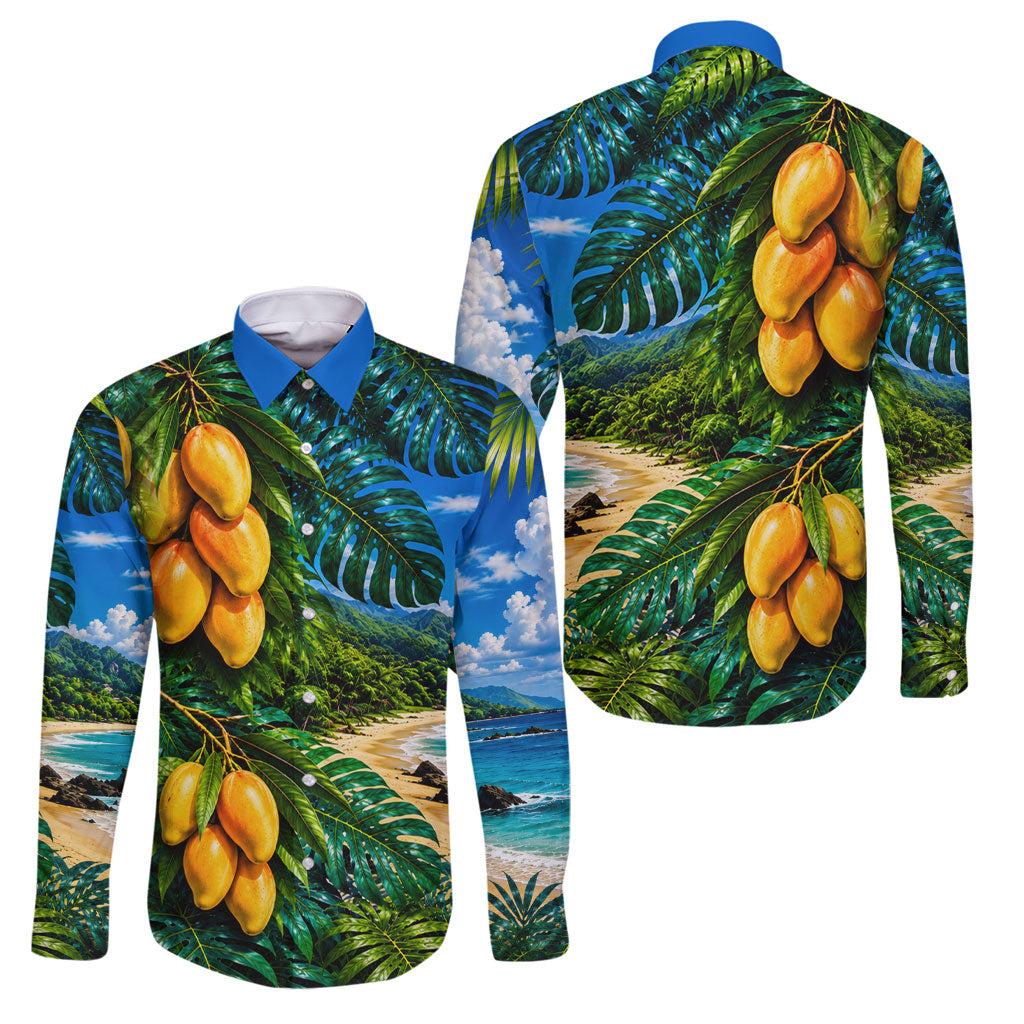 Hawaiian Mango Tropical Beach Family Matching Mermaid Dress and Hawaiian Shirt Scenic Island Nature Exotic Fruit Graphic