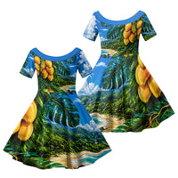Hawaiian Mango Tropical Beach Family Matching Mermaid Dress and Hawaiian Shirt Scenic Island Nature Exotic Fruit Graphic