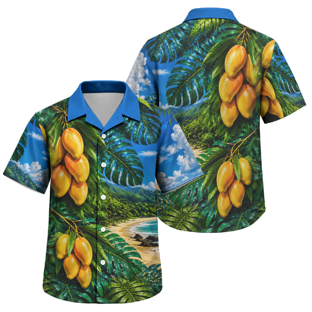 Hawaiian Mango Tropical Beach Family Matching Mermaid Dress and Hawaiian Shirt Scenic Island Nature Exotic Fruit Graphic