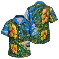 Hawaiian Mango Tropical Beach Family Matching Off The Shoulder Long Sleeve Dress and Hawaiian Shirt Scenic Island Nature Exotic Fruit Graphic