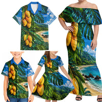 Hawaiian Mango Tropical Beach Family Matching Off Shoulder Maxi Dress and Hawaiian Shirt Scenic Island Nature Exotic Fruit Graphic