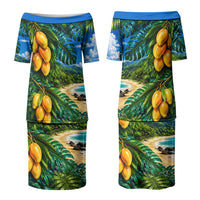 Hawaiian Mango Tropical Beach Family Matching Puletasi and Hawaiian Shirt Scenic Island Nature Exotic Fruit Graphic