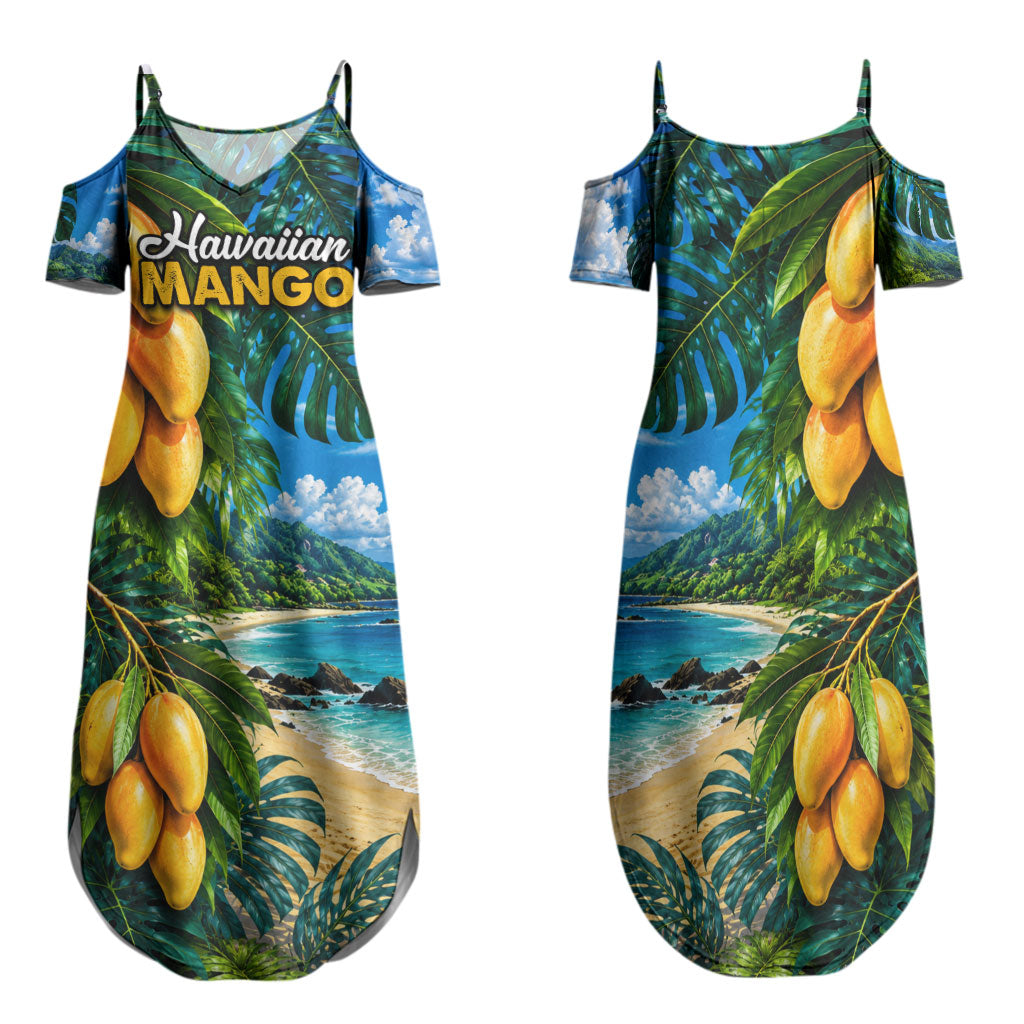 Hawaiian Mango Tropical Beach Family Matching Summer Maxi Dress and Hawaiian Shirt Scenic Island Nature Exotic Fruit Graphic