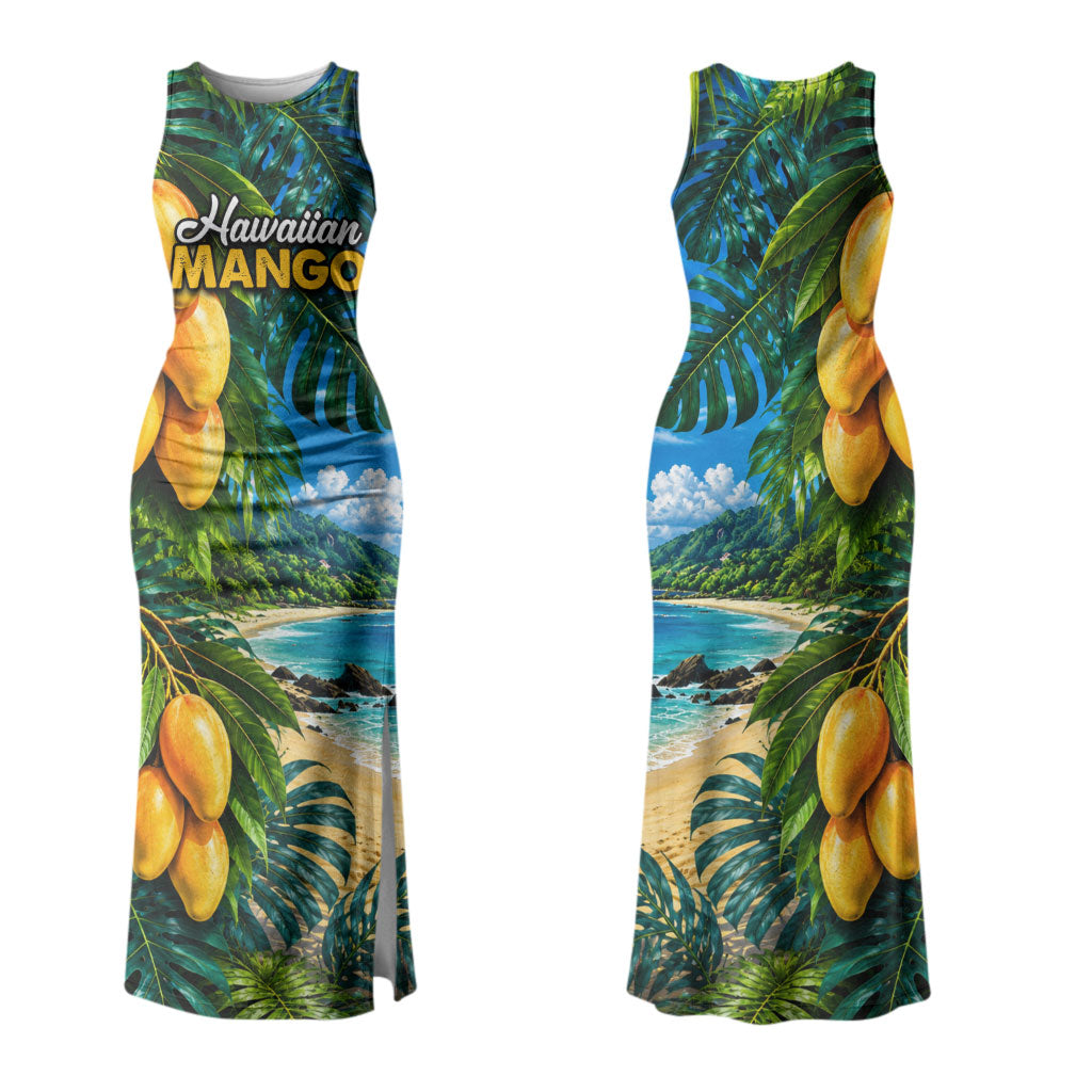 Hawaiian Mango Tropical Beach Family Matching Tank Maxi Dress and Hawaiian Shirt Scenic Island Nature Exotic Fruit Graphic