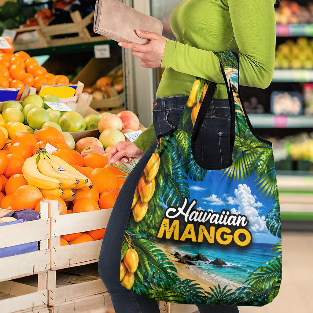 Hawaiian Mango Tropical Beach Grocery Bag Scenic Island Nature Exotic Fruit Graphic