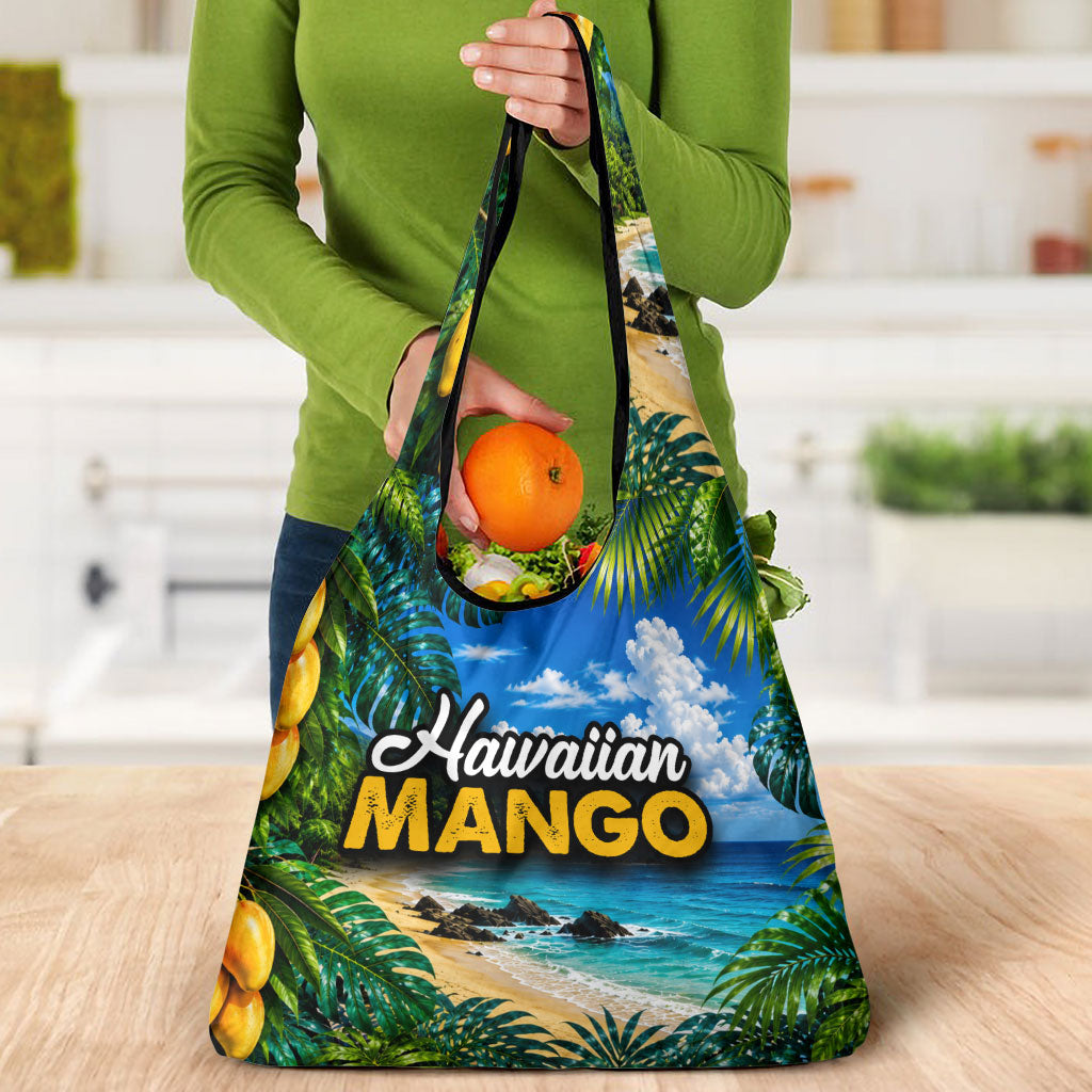 Hawaiian Mango Tropical Beach Grocery Bag Scenic Island Nature Exotic Fruit Graphic