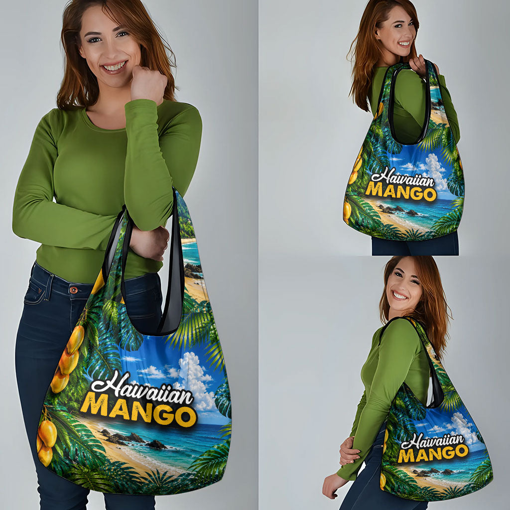 Hawaiian Mango Tropical Beach Grocery Bag Scenic Island Nature Exotic Fruit Graphic