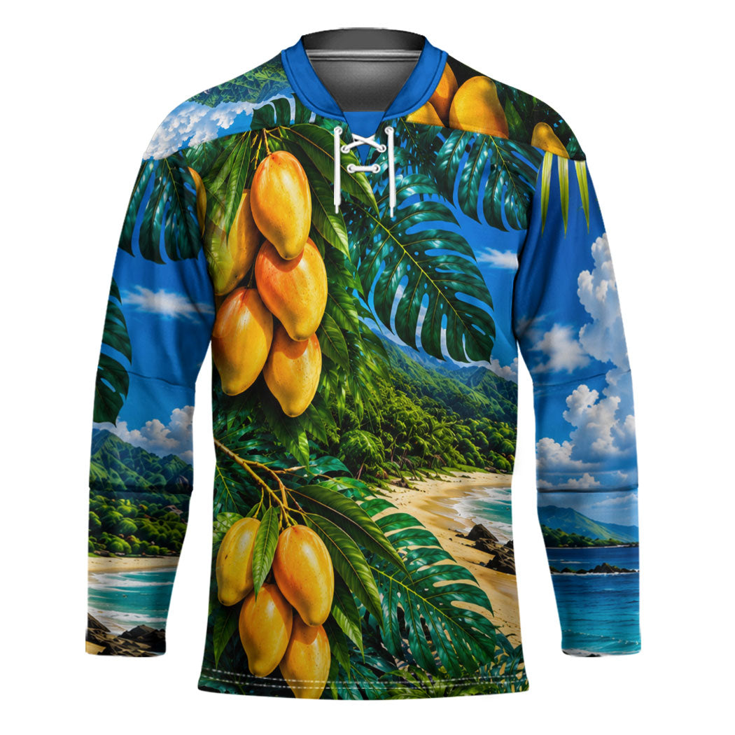 Hawaiian Mango Tropical Beach Hockey Jersey Scenic Island Nature Exotic Fruit Graphic