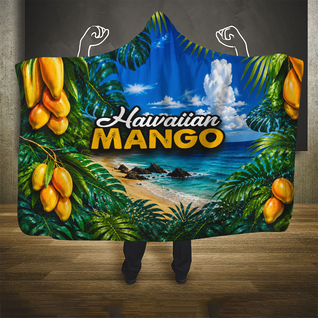 Hawaiian Mango Tropical Beach Hooded Blanket Scenic Island Nature Exotic Fruit Graphic