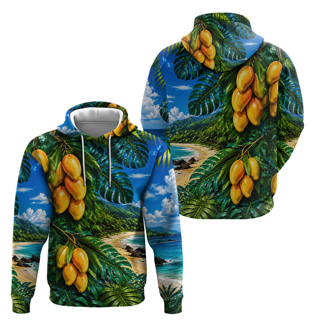 Hawaiian Mango Tropical Beach Hoodie Scenic Island Nature Exotic Fruit Graphic