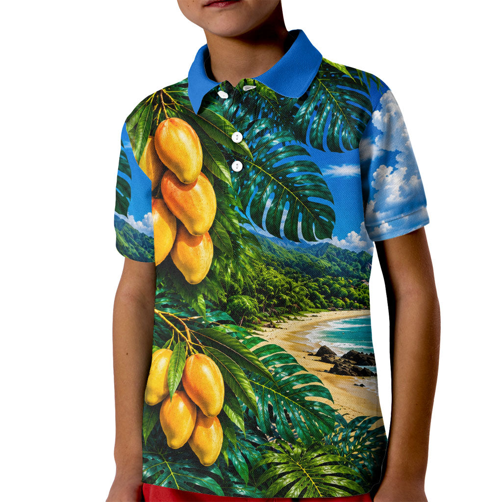 Hawaiian Mango Tropical Beach Kid Polo Shirt Scenic Island Nature Exotic Fruit Graphic