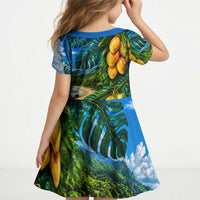 Hawaiian Mango Tropical Beach Kid Short Sleeve Dress Scenic Island Nature Exotic Fruit Graphic