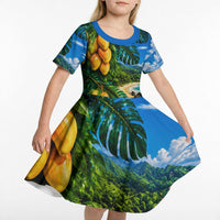 Hawaiian Mango Tropical Beach Kid Short Sleeve Dress Scenic Island Nature Exotic Fruit Graphic