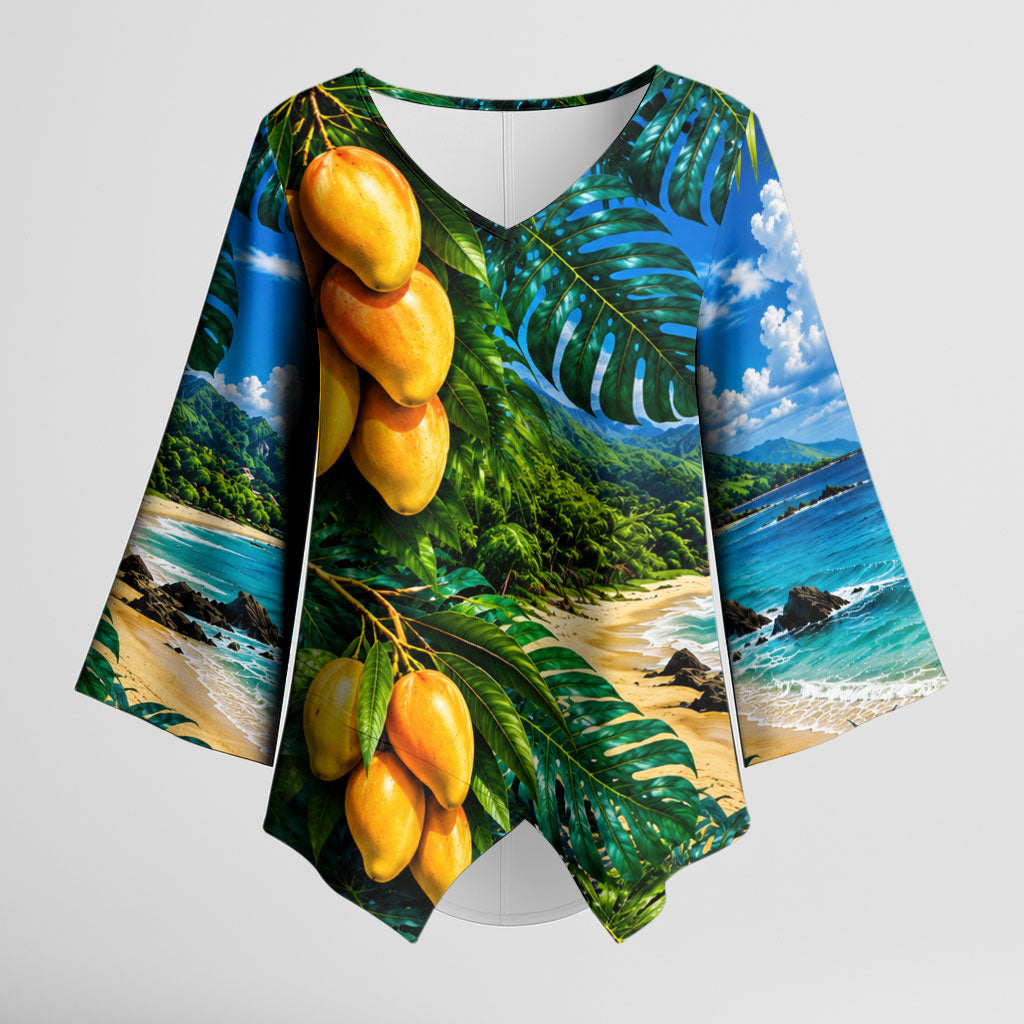 Hawaiian Mango Tropical Beach Kimono Sleeve Blouse Scenic Island Nature Exotic Fruit Graphic