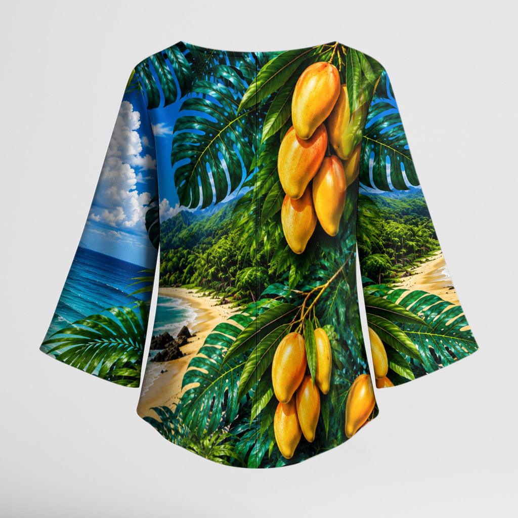 Hawaiian Mango Tropical Beach Kimono Sleeve Blouse Scenic Island Nature Exotic Fruit Graphic