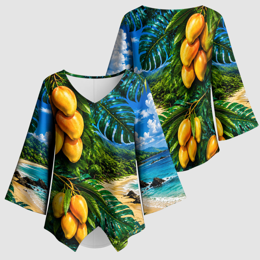 Hawaiian Mango Tropical Beach Kimono Sleeve Blouse Scenic Island Nature Exotic Fruit Graphic