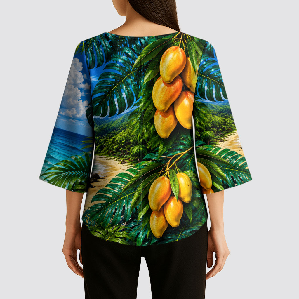 Hawaiian Mango Tropical Beach Kimono Sleeve Blouse Scenic Island Nature Exotic Fruit Graphic