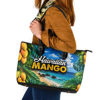 Hawaiian Mango Tropical Beach Leather Tote Bag Scenic Island Nature Exotic Fruit Graphic