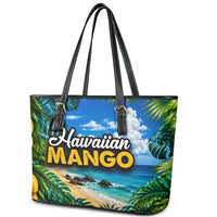 Hawaiian Mango Tropical Beach Leather Tote Bag Scenic Island Nature Exotic Fruit Graphic