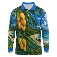 Hawaiian Mango Tropical Beach Long Sleeve Polo Shirt Scenic Island Nature Exotic Fruit Graphic