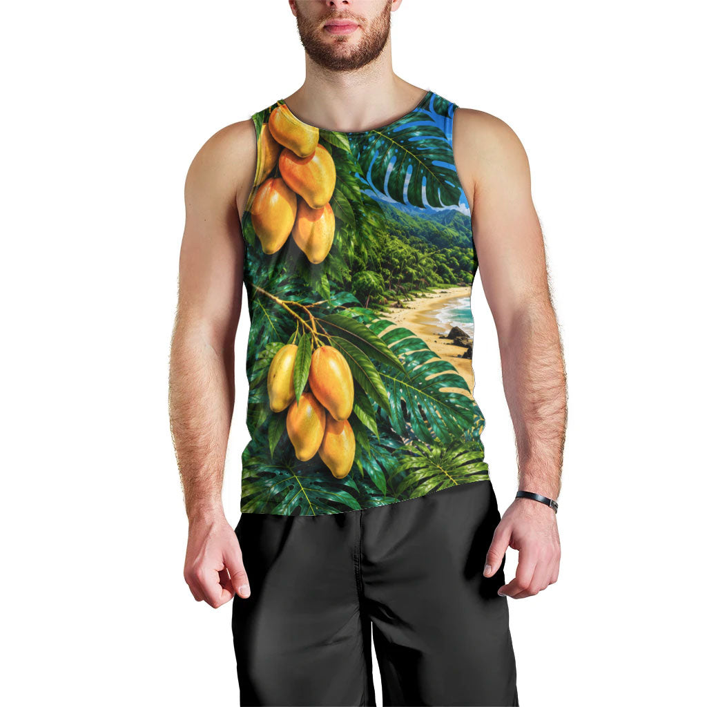 Hawaiian Mango Tropical Beach Men Tank Top Scenic Island Nature Exotic Fruit Graphic