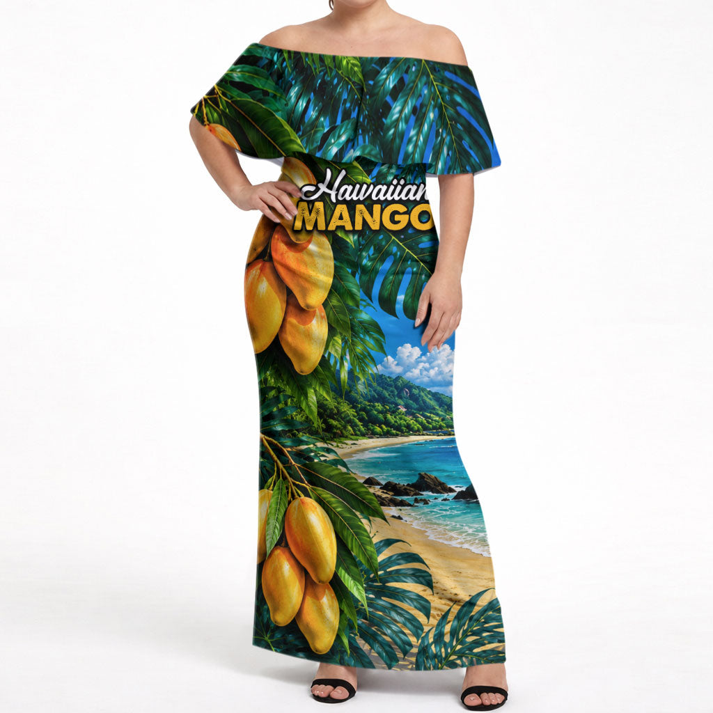 Hawaiian Mango Tropical Beach Off Shoulder Maxi Dress Scenic Island Nature Exotic Fruit Graphic
