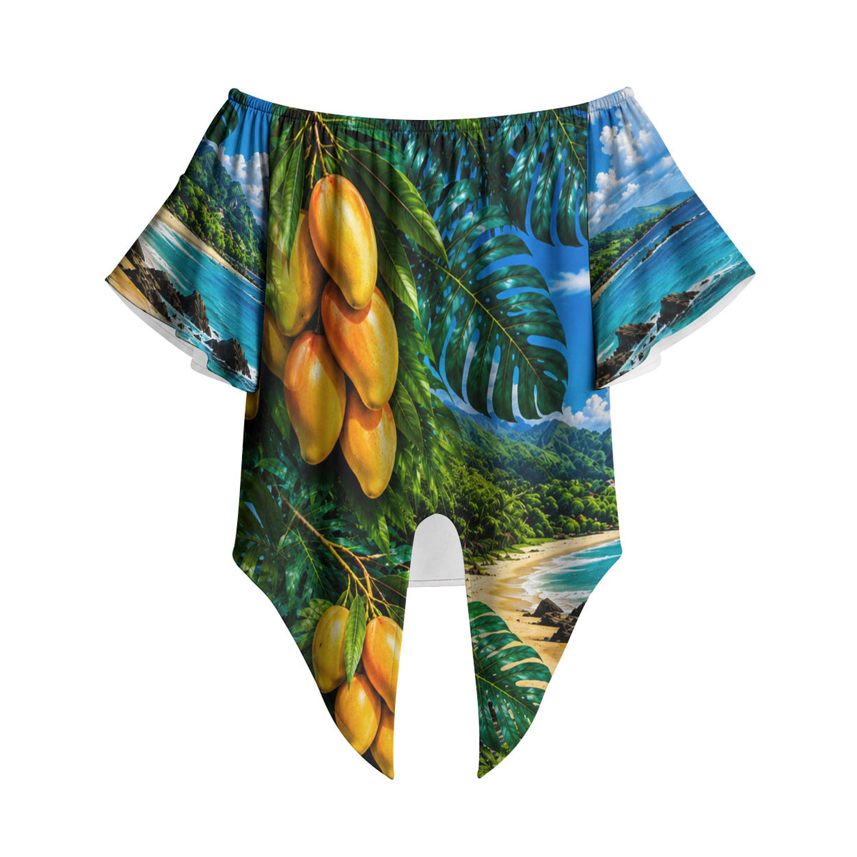 Hawaiian Mango Tropical Beach Off Shoulder Wrap Waist Top Scenic Island Nature Exotic Fruit Graphic