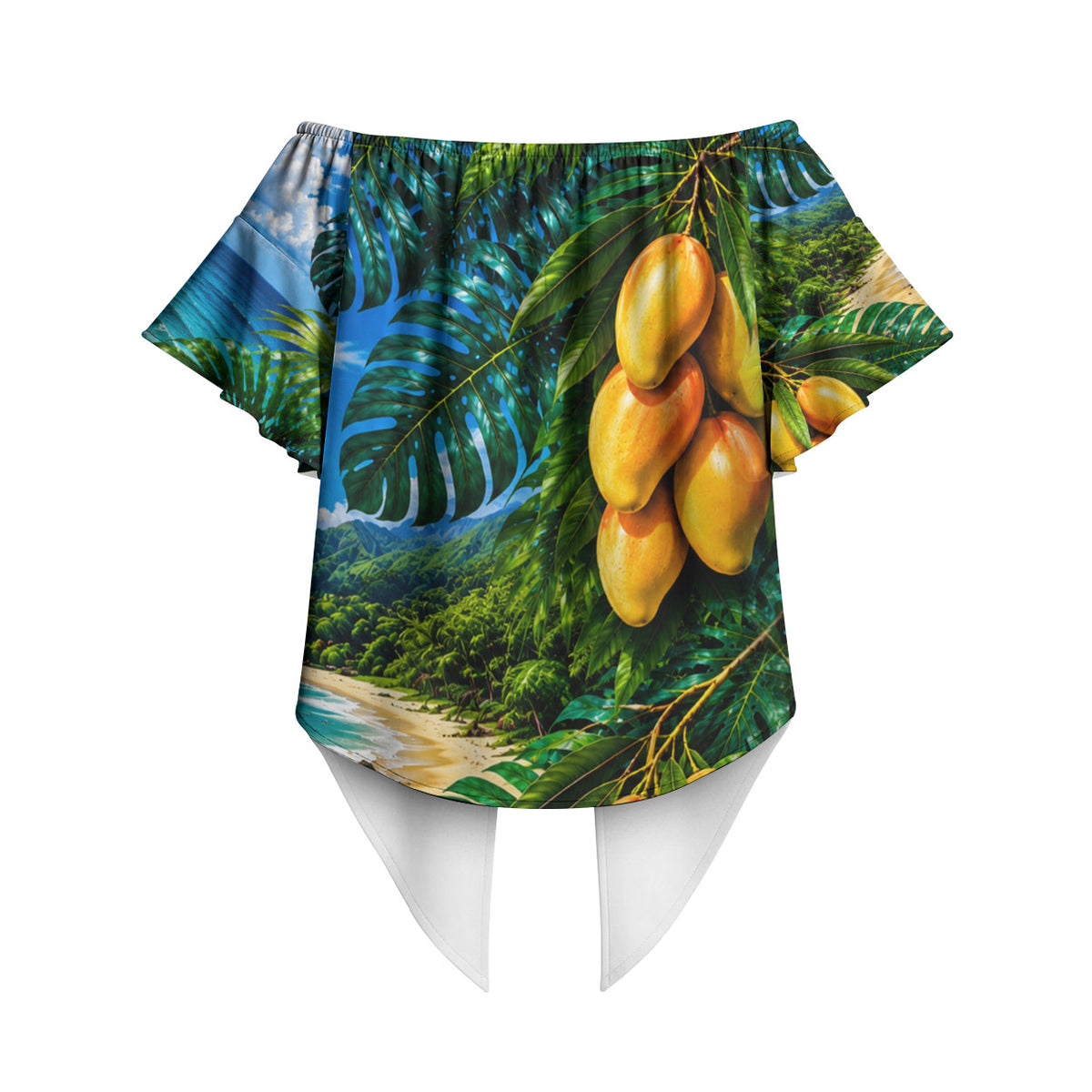 Hawaiian Mango Tropical Beach Off Shoulder Wrap Waist Top Scenic Island Nature Exotic Fruit Graphic