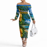Hawaiian Mango Tropical Beach Off The Shoulder Long Sleeve Dress Scenic Island Nature Exotic Fruit Graphic