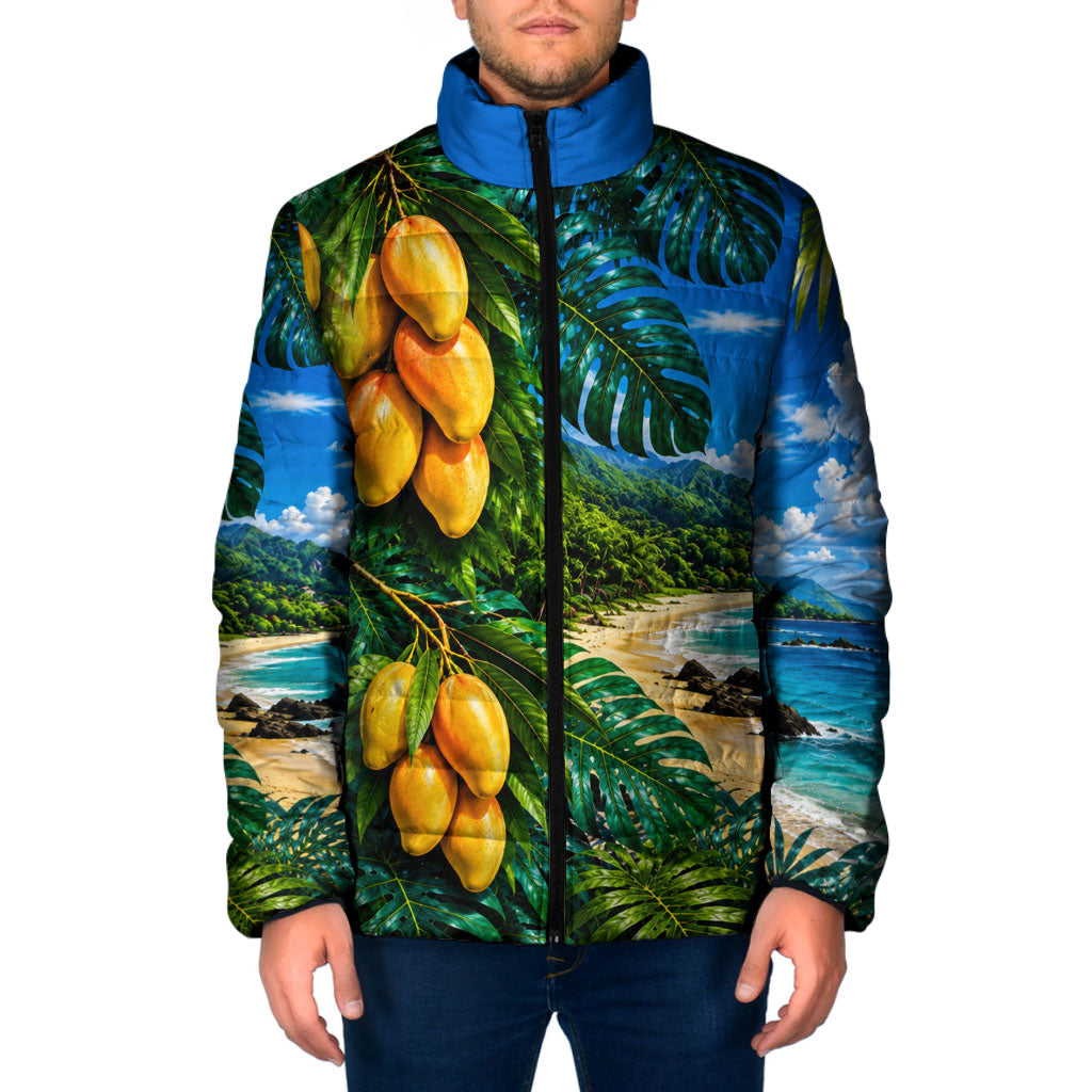 Hawaiian Mango Tropical Beach Padded Jacket Scenic Island Nature Exotic Fruit Graphic