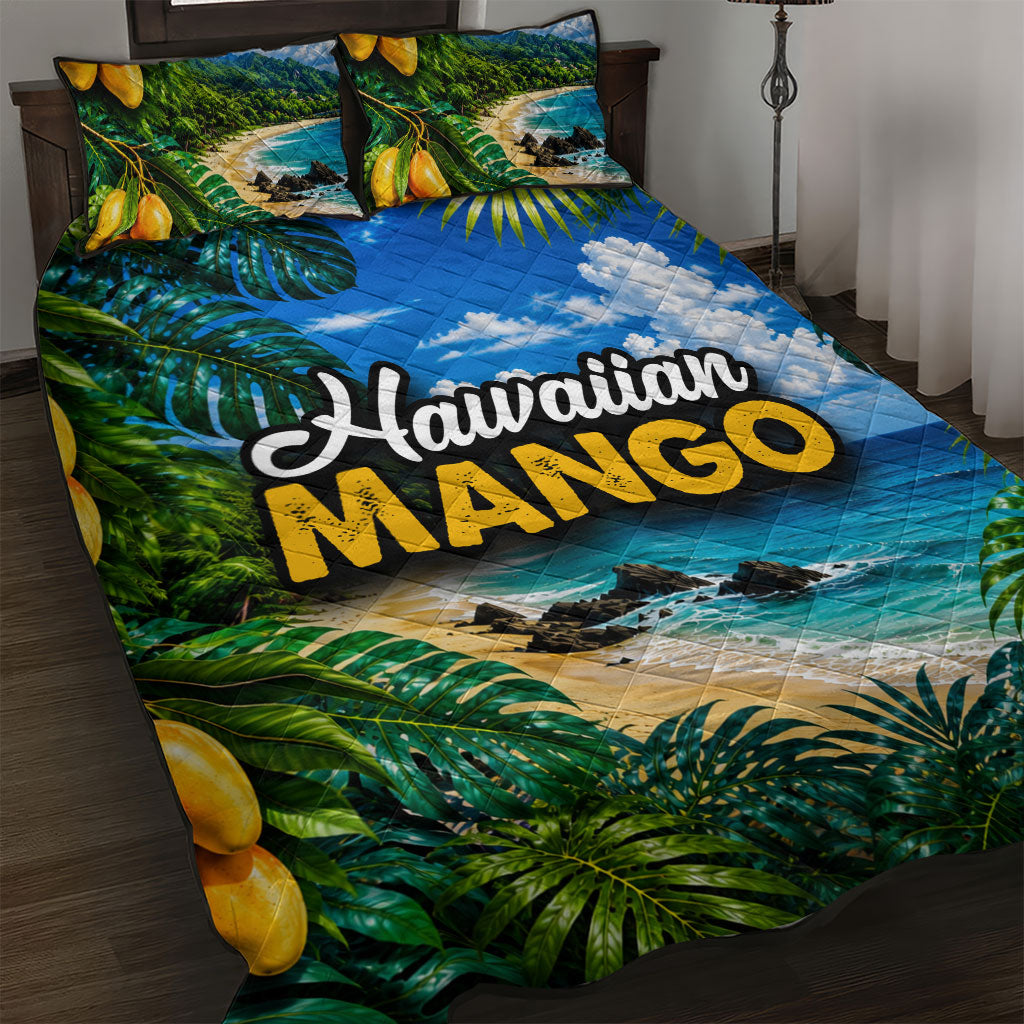 Hawaiian Mango Tropical Beach Quilt Bed Set Scenic Island Nature Exotic Fruit Graphic