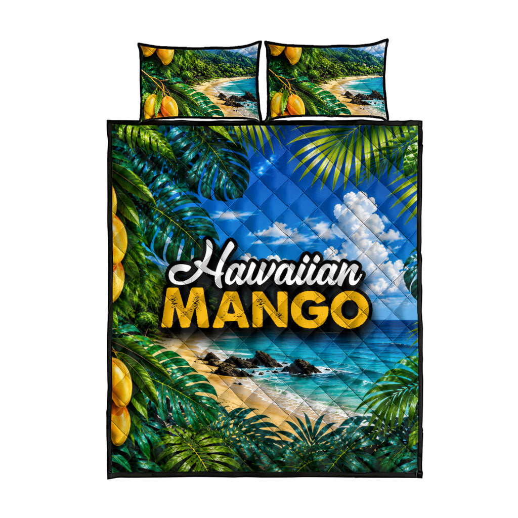 Hawaiian Mango Tropical Beach Quilt Bed Set Scenic Island Nature Exotic Fruit Graphic