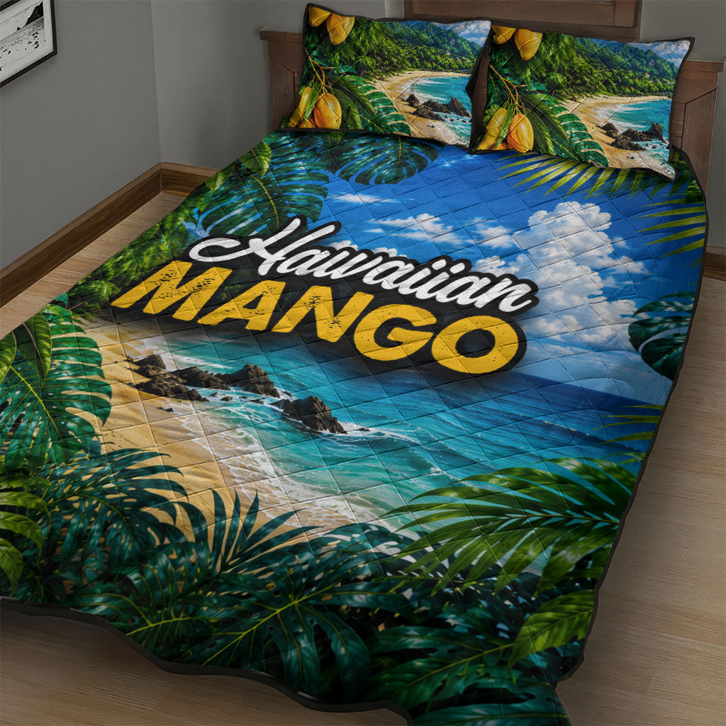 Hawaiian Mango Tropical Beach Quilt Bed Set Scenic Island Nature Exotic Fruit Graphic