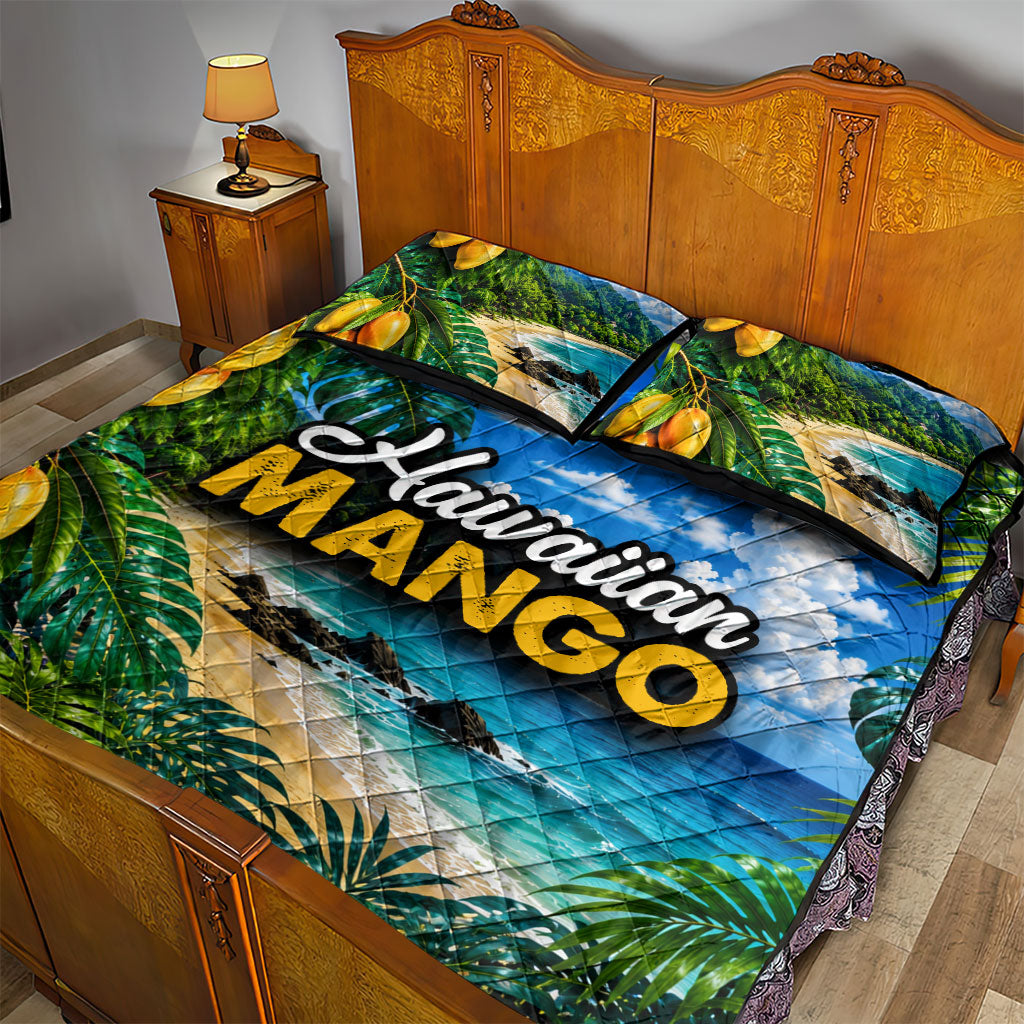 Hawaiian Mango Tropical Beach Quilt Bed Set Scenic Island Nature Exotic Fruit Graphic