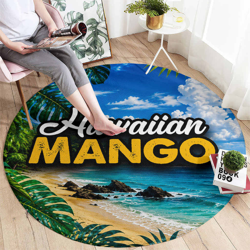 Hawaiian Mango Tropical Beach Round Carpet Scenic Island Nature Exotic Fruit Graphic