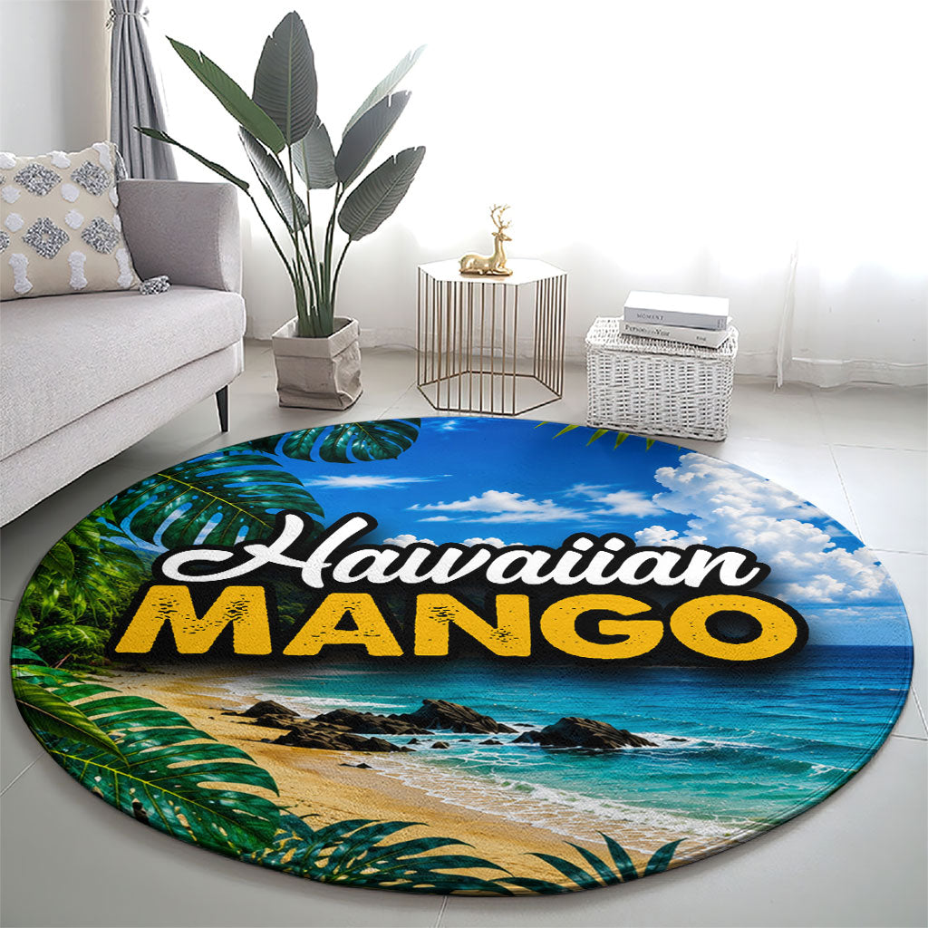 Hawaiian Mango Tropical Beach Round Carpet Scenic Island Nature Exotic Fruit Graphic