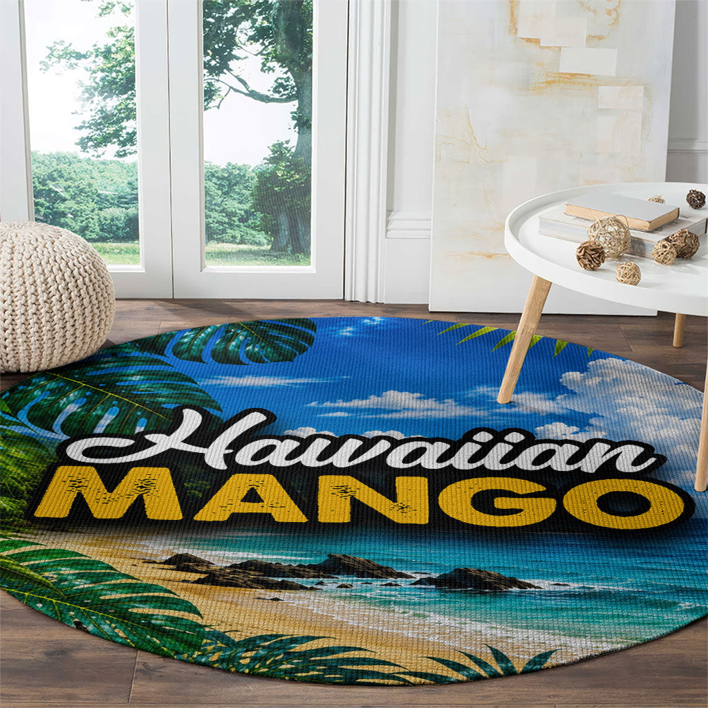 Hawaiian Mango Tropical Beach Round Carpet Scenic Island Nature Exotic Fruit Graphic