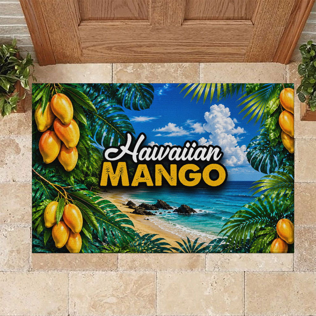 Hawaiian Mango Tropical Beach Rubber Doormat Scenic Island Nature Exotic Fruit Graphic
