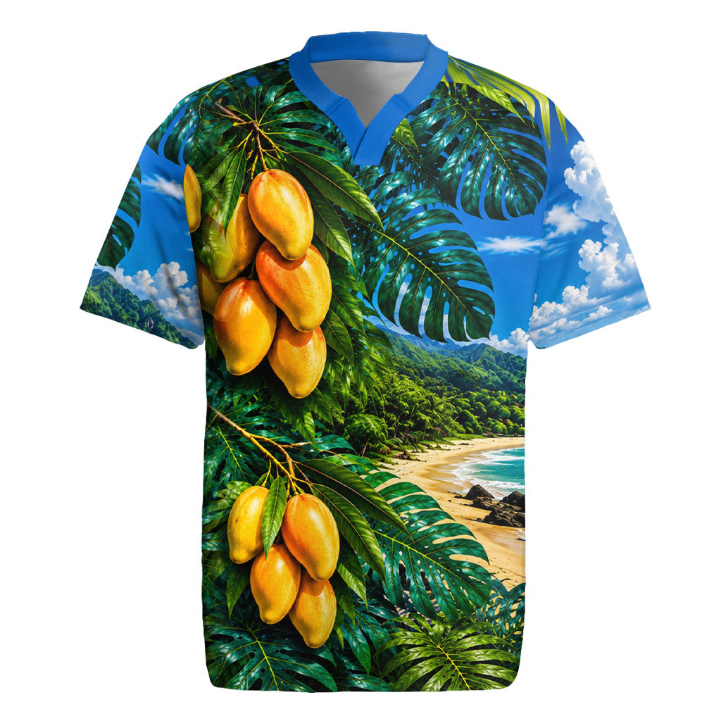 Hawaiian Mango Tropical Beach Rugby Jersey Scenic Island Nature Exotic Fruit Graphic