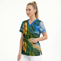 Hawaiian Mango Tropical Beach Scrub Top Scenic Island Nature Exotic Fruit Graphic
